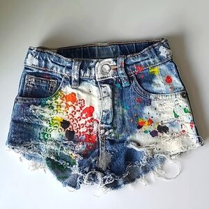 MESSY LEMON 🍋 custom painted cutoff denim shorts